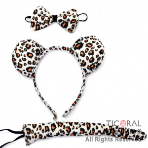 SET LEOPARDO BLANCO VINCHA MOO Y COLA x 1